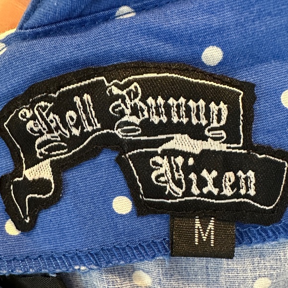 🌟Host Pick🌟 Hell Bunny Vixen Blue Polkadot Dress Rockabilly Pinup Preloved - Picture 11 of 13